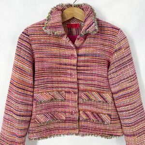 Carina Cute Pink Boho Cotton Multicolor Stripe Tweed Jacket Womens‎ Size Medium